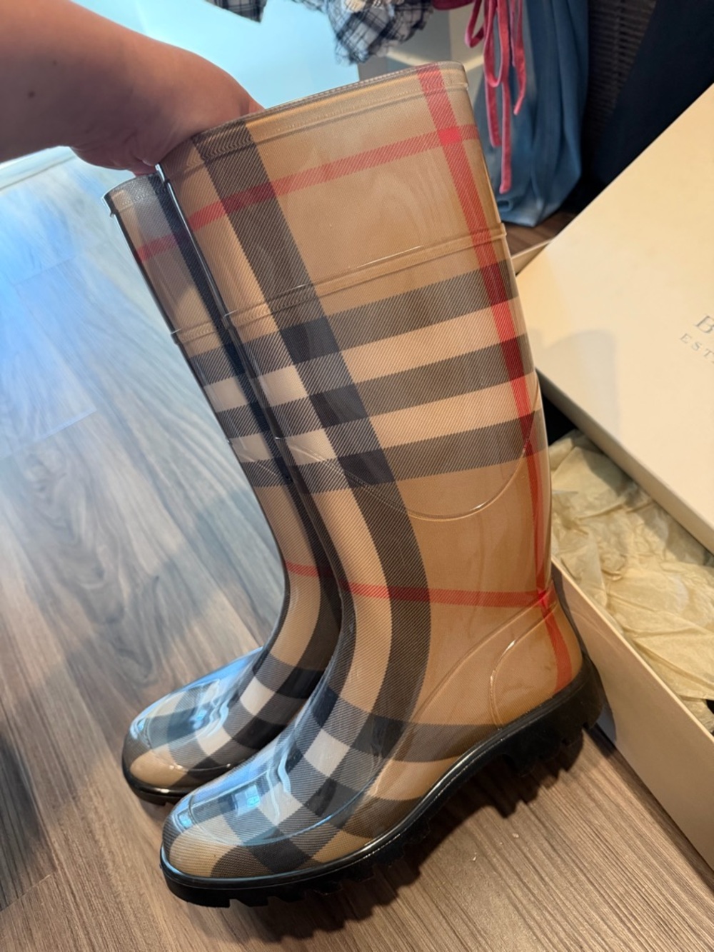 NWB Authentic Burberry Nova Check Plaid Rain Boots Size 6 (36) - Picture 3 of 7